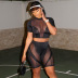 solid color perspective mesh short T-shirt and tight shorts two-piece set  NSKAJ122411