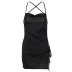 cross sling backless low-cut slit solid color lace dress NSHTL122418