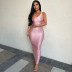 sloping shoulders sleeveless tight long solid color dress NSHTL122419