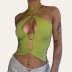 print/solid color hanging neck backless lace-up rings vest NSHTL122420