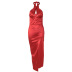 backless hanging neck lace-up slim slit long solid color dress NSHTL122422