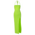 halter neck backleaa lace-up slim slit long solid color dress NSHTL122427