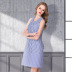 blue striped sleeveless round neck casual dress  NSJR122431