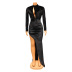 solid color irregular slit hollow long-sleeved dress NSZH122436