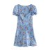 floral print short-sleeved low-cut silk satin texture dress  NSAM122442
