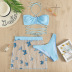 bikini azul con cuello halter y traje de baño de tres piezas con abertura en la playa decorado con mariposas de malla en perspectiva NSOLY122444