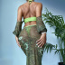  sexy green halterneck bikini and perspective mesh cover-up split swimsuit set NSOLY122452
