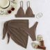 conjunto de traje de baño de tres piezas con falda de malla y bikini marrón café NSOLY122455