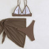 coffee brown bikini and mesh skirt split three-piece swimsuit set NSOLY122455