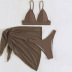 conjunto de traje de baño de tres piezas con falda de malla y bikini marrón café NSOLY122455