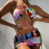 bikini con cuello halter estampado sexy y traje de baño de tres piezas dividido con falda de playa NSOLY122459