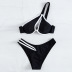black and white stitching single-shoulder hollow split bikini two-piece swimsuit  NSOLY122461