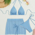 blue halterneck bikini and perspective mesh skirt cover-up split three-piece swimsuit set NSOLY122463