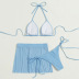 blue halterneck bikini and perspective mesh skirt cover-up split three-piece swimsuit set NSOLY122463