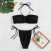 conjunto de traje de baño de dos piezas dividido con bikini con volantes y cuello halter negro NSOLY122475