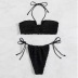 conjunto de traje de baño de dos piezas dividido con bikini con volantes y cuello halter negro NSOLY122475