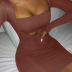 solid color rib square neck long-sleeved hollow tight dress  NSLKL122544