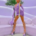 purple halterneck deep v fur hem short dress with a pair of oversleeve  NSLKL122548