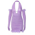 purple halterneck deep v fur hem short dress with a pair of oversleeve  NSLKL122548