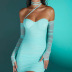 sexy solid color stitching mesh long-sleeved word-neck halterneck dress  NSLKL122550