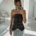 black PU leather word neck single-breasted wrap chest vest  NSLKL122554