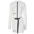 white long-sleeved letter printing zipper top and high-waist skirt two-piece set NSLKL122555