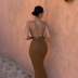 brown low-cut backless sling long dress NSLKL122558