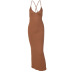 brown low-cut backless sling long dress NSLKL122558