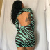 sexy zebra print high-collar long-sleeved backless short tight dress  NSLKL122571