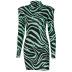 sexy zebra print high-collar long-sleeved backless short tight dress  NSLKL122571