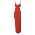 solid color low-cut high slit backless sling long dress  NSLKL122576