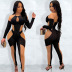 long sleeve off-shoulder hollow tight leopard print see-through jumpsuit NSHBG122598
