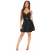 Lace-up Backless Sling short style kinked Bright Silk dress NSHBG122600