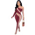 see-through mesh stitching single sleeve tight-fitting jumpsuit NSHBG122601