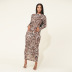 leopard print folded long-sleeved dress NSHBG122613