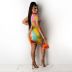 Short Sleeve Tie Dye Twist Mid-Length Dress NSHBG122626