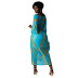 chain print skling hollow tight low-cut dress and long sleeve loose cardigan set NSHBG122633