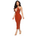 cross sling backless lace-up tight wrap chest solid color dress NSHBG122644