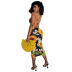 cross sling backless lace-up slim flower print dress NSHBG122645
