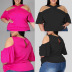 plus size cross-neck off-shoulder loose short-sleeved solid color top NSHBG122649
