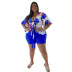 plus size print short sleeve lace-up slim top and shorts set (multicolor) NSLNW122653