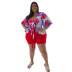 plus size print short sleeve lace-up slim top and shorts set (multicolor) NSLNW122653