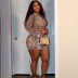 plus size long-sleeved hollow lace-up tight snake print dress NSLNW122658