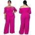 plus size one-word collar short sleeve lace-up wide-leg solid color jumpsuit NSLNW122661