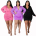 plus size long sleeve v neck tight ruffle solid color dress NSLNW122665