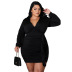 plus size long sleeve v neck tight ruffle solid color dress NSLNW122665