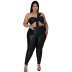 plus size single-shoulder backless wrap chest tight solid color top and pant set NSLNW122673