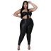 plus size single-shoulder backless wrap chest tight solid color top and pant set NSLNW122673