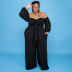 plus size puff sleeve tube top lace-up wide-leg solid color jumpsuit NSLNW122674