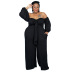 plus size puff sleeve tube top lace-up wide-leg solid color jumpsuit NSLNW122674